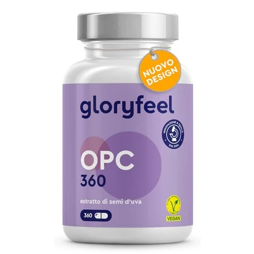 Offerta a tempo: Integratore OPC, Estratto di semi d'uva con Vitamina C, 360 Capsule Vegan, 631mg di OPC puro da Uve Francesi, Antiossidante per Circolazione, Proantocianidina Oligomerica - 17% da 29.99 € a 24.99 €