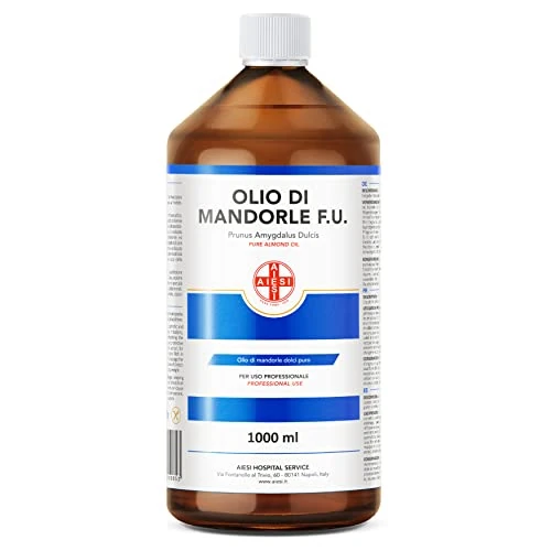 Offerta a tempo: AIESI® Olio di Mandorle Dolci F.U. puro 100% (1000 ml) spremuto a freddo per uso farmaceutico, alimentare, cosmetico e dermatologico, Made in Italy - 5% da 14.90 € a 14.15 €