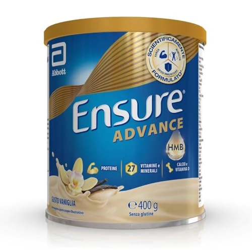 Ensure Advance Integratore Alimentare Proteico in Polvere, con 27 Vitamine e Minerali, Integratore Alimentare con Proteine, Calcio e HMB, Confezione 400g, Gusto Vaniglia