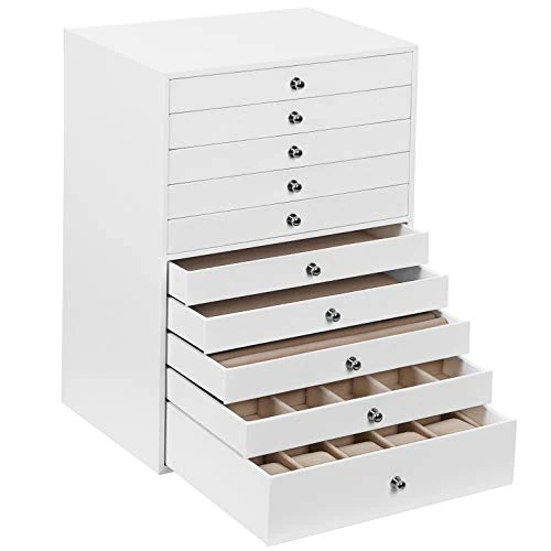 Offerta a tempo: SONGMICS Scatola Portagioie con 10 Cassetti, Custodia per Gioielli, Organizzatore per Anelli, Collane, Orecchini, Braccialetti, Bianco JBC10W - 21% da 69.99 € a 55.49 €