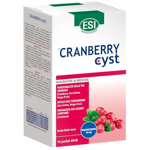 ESI - Cranberry Cyst, Integratore Alimentare con Uva Ursina, Utile per la Funzionalità delle Vie Urinarie e per la Difesa dell'Organismo, Senza Glutine e Vegano, 16 Pocket Drink