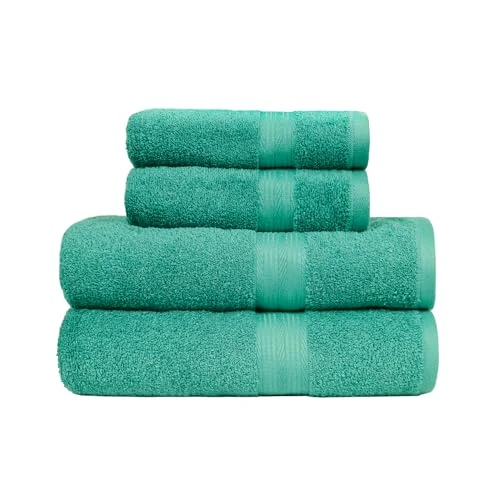 Offerta a tempo: Amazon Basics Set Asciugamani Bagno Spugna 100% Cotone 2 Teli + 2 Asciugamani Viso, Verde Turchese, Confezione 4 Pezzi - 40% da 23.66 € a 14.20 €