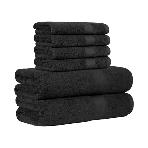 Offerta a tempo: Amazon Basics Set Asciugamani Bagno Spugna 100% Cotone 2 Teli Doccia + 4 Asciugamani Viso, Nero, Confezione 6 Pezzi - 15% da 38.94 € a 33.10 €