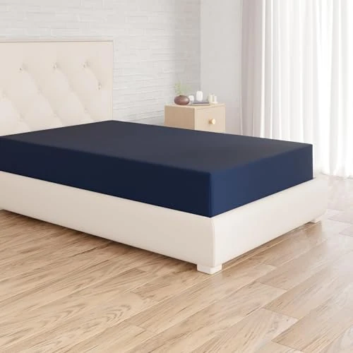 Oferta limitada: Amazon Basics Sabana Bajera Ajustable, 90 x 190 x 30 cm, de Poliéster Microfibra, Azul Marino de 10.99 € a 7.69 € (ahorro 30%)