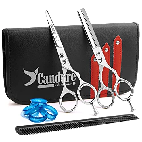 Offerta a tempo: Candure Forbici Parrucchiere Professionali Barbiere Parrucchiere Forbici Sottili Lucido Set - Forbici Capelli per Sfoltire i Capelli Kit Forbice Barba per Donna, Uomo, Bambino - 0.00% da 13.99 € a 13.99 €