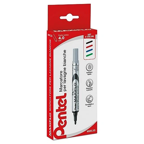 MWL5S Pentel Maxiflo Dry Wipe Chisel Tip Marker-Assorted