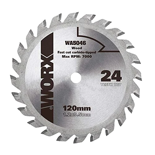 WORX WA5046 TCT Sägeblatt 120 mm – 24 Zähne – 120mm (Durchmesser) x 1,2mm x 9, 5mm (Bohrung) – kompatibel für WORX Sägen WX427, WX429, WX439, WX531