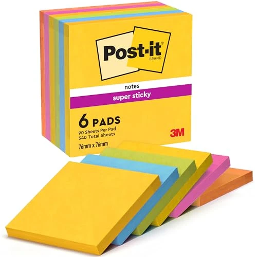 Post-It Super Sticky 7100034579 Karteczki Samoprzylepne, Wielokolorowy, 76 x 76 mm