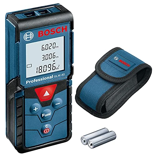 Bosch Professional Dalmierz laserowy GLM 40 (funkcja pamięci, zasięg pomiaru: 0,15–40 m, 2 baterie 1,5 V, pokrowiec) [Klasa energetyczna A+]