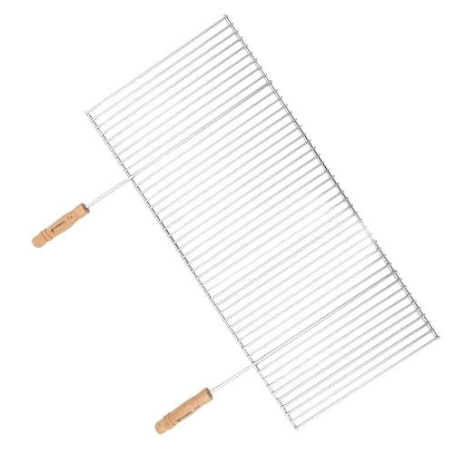 Barbecook Chromowany ruszt do grillowania z drewnianymi uchwytami, prostokątny, stal nierdzewna, powierzchnia do grillowania 90 szerokości, 40 cm głębokości, srebrny