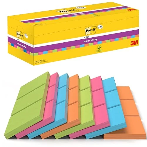Begrenztes Angebot: Post-it Super Sticky Notes, Packung mit 24 Blöcken, 90 Blatt pro Block, 76 mm x 76 mm, Farben: Grün, Pink, Blau, Orange - Extra-stark klebende Notizzettel für Notizen, To-Do-Listen und Erinnerungen von 26.75 EUR auf 26.75 EUR (Rabatt 0%)