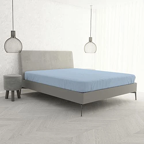 Offerta a tempo: Lenzuolo Sotto MAX COLOR con Angoli Elasticizzati da 25 cm Letto Matrimoniale 170x200 cm, 100% Cotone Made in Italy - Tinta Unita AZZURRO - 26% da 25.88 € a 19.26 €