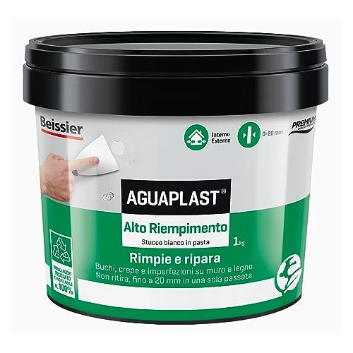 Offre limitée : Aguaplast Remplissage élevé, mastic en pâte remplissages élevés sur mur et bois, renforcé de fibres, remplit jusqu'à 2 cm sans retrait - 1 kg de 11.28 € à 10.75 € (5% de remise)