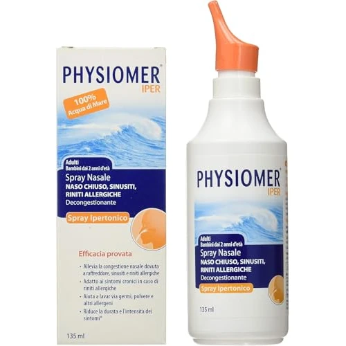 Offerta a tempo: Physiomer Iper Siero di Mare Spray Nasale Ipertonico Decongestionante Adatto per Adulti e Bambini che Libera la Congestione del Naso - 135 ml - 44% da 15.90 € a 8.95 €