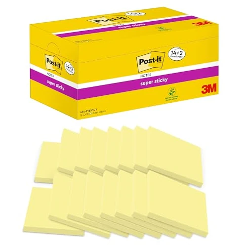 Offerta a tempo: Post-it Foglietti Super Sticky Canary Yellow, Pacchetto Convenienza da 14 blocchetti + 2 gratis — 36% da 27,99 € a 17,82 €