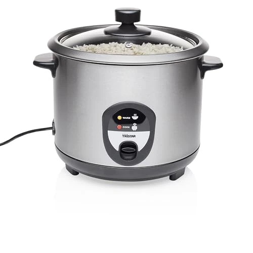 Oferta limitada: Tristar RK-6127 Arrocera, Capacidad 1.5 l, Función para Mantener el Calor, Apagado Automático, Incluye Taza Medidora, Espátula y Cuchara, revestimiento antiadherente del recipiente, 500 W, Plateado de 39.99 € a 25.99 € (ahorro 35.01%)