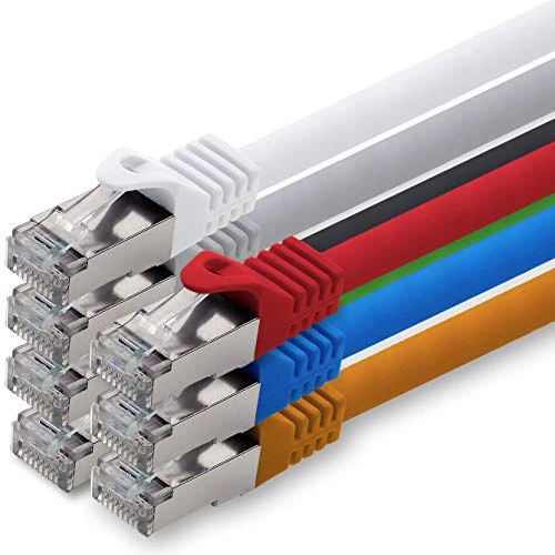 0,25m - 7 colores - 7 piezas - CAT.7 Cable de red (SET) - 10 GB/s - Ethernet LAN 600MHz Cable Patch CAT7 S-FTP Doble blindado PIMF libre de halógenos compatible con CAT5 CAT6a CAT6a CAT8
