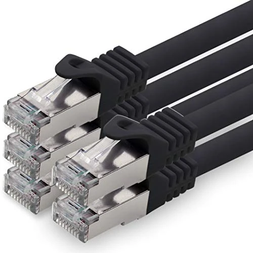 Offerta a tempo: 1aTTack.de 5,0m - nero - 5 pezzi - CAT.7 Cavi di Rete (Set) CAT7-10000 MBit/s S-FTP doppia schermatura PIMF 600MHz 4x2xAWG26 / 7 CU rame non contiene alogeni compatibile con CAT5e CAT6 CAT 6a Cat8 - 0.00% da 38.04 € a 38.04 €