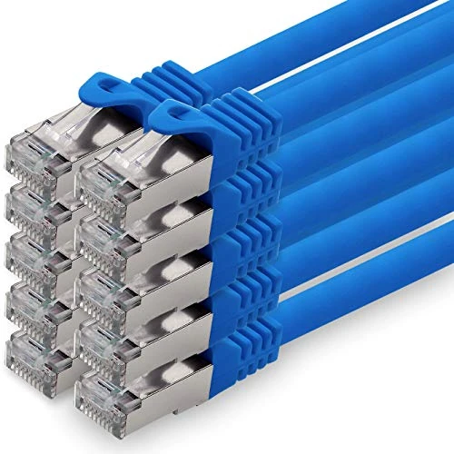 Offerta a tempo: 1aTTack.de 0,25m - blu - 10 pezzi - CAT.7 Cavi di Rete (Set) CAT7-10000 MBit/s S-FTP doppia schermatura PIMF 600MHz 4x2xAWG26 / 7 CU rame non contiene alogeni compatibile con CAT5e CAT6 CAT 6a Cat8 - 19% da 18.95 € a 15.35 €