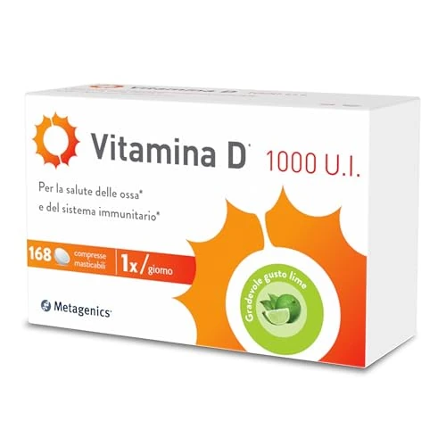 Vitamina D 1000 U.I. - Integratore Sistema Immunitario - Per la Salute delle Ossa - 168 Compresse Masticabili