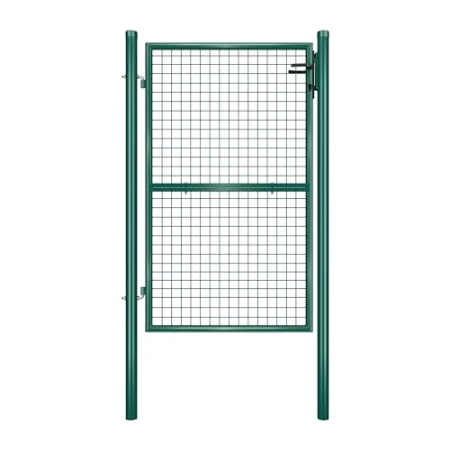 SONGMICS Cancello da Giardino, Cancelletto da Giardino, Acciaio Zincato con Serratura, Porta di 106 x 150 cm (L x H), Tubo Tondo, Cancello per Recinzione, Verde GGD200G