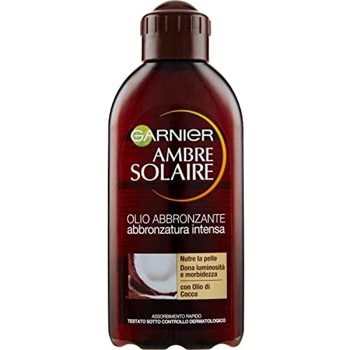Offerta a tempo: Garnier Ambre Solaire Olio Abbronzante, Per un'Abbronzatura Intensa, Ideale per Pelli Scure e già Abbronzate, Nutre e Dona Luminosità e Morbidezza, Con Olio di Cocco, 200 ml - 37% da 12.09 € a 7.59 €
