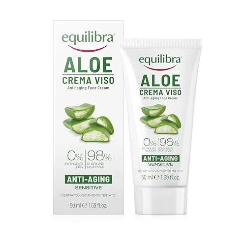 Offerta a tempo: Equilibra Viso, Aloe Crema Viso Anti-Aging, Crema Viso Anti-Aging a Base di Aloe Vera, ad Azione Idratante, Lenitiva e Protettiva, per Prevenzione e Trattamento di Rughe e Segni del Tempo, 50 ml - 21% da 11.99 € a 9.52 €