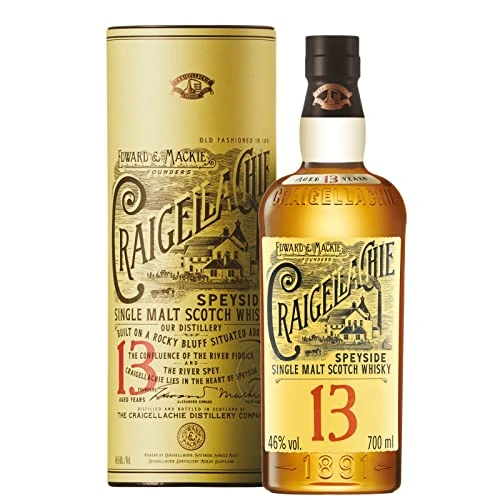Offerta a tempo: Craigellachie 13 Anni Speyside Scotch Single Malt Whisky con astuccio regalo, affinato in botti di Sherry e Bourbon, Vol. 46%, 70 cl / 700 ml - 27% da 54.90 € a 40.26 €