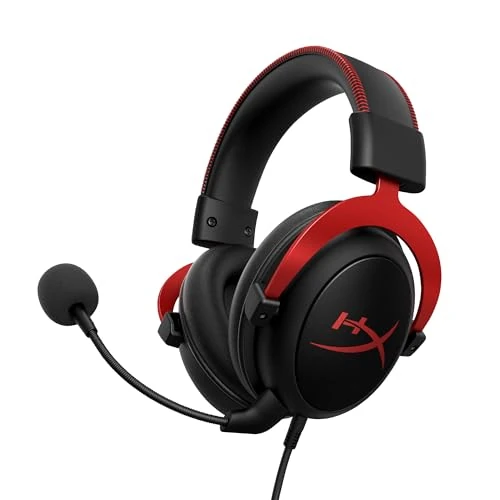 HyperX Cloud II, Cuffie da Gaming con Jack Audio da 3,5 mm, Audio Surround 7.1, Telaio in Alluminio, Cuscinetti in Memory Foam Rivestiti in Similpelle Premium, Adatto per PS4, Xbox e PC, Nero/Rosso