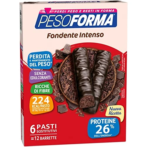 Offerta a tempo: Pesoforma Barrette Fondente Intenso, Pasto sostitutivo proteico, Barrette per il controllo del peso, Barrette proteiche per restare in forma, Solo 224 calorie, 12x31g - 52% da 12.40 € a 5.94 €