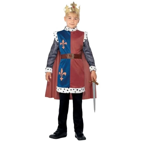 Offerta a tempo: SMIFFYS Costume medievale Re Artù, Rosso, con tunica, mantello e corona Halloween, Carnevale - 0% da 21.66 € a 21.66 €