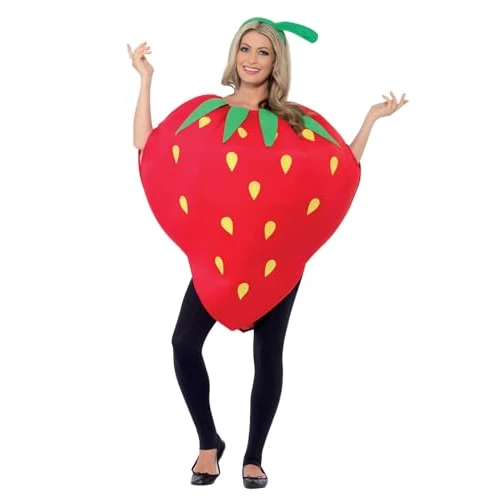 Smiffys Strawberry Costume, Red with Printed Tabard and Headpiece, Funny Fancy Dress, Comedy Dress Up Costumes
