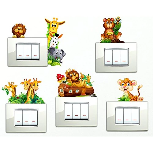 Climbing Animals from the Savannah Wall Stickers - Elephan, Zebra, Giraffe and Lion - for Switch/Plug Covers - Wall Decoration for the Interior of your House