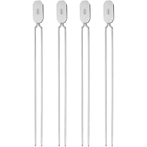 RÖSLE Grillspieße, Doppelspieße zur Zubereitung von Schaschlik und Gemüse, 4 Stück, 33 cm, Edelstahl 18/10, spülmaschinengeeignet, Silber