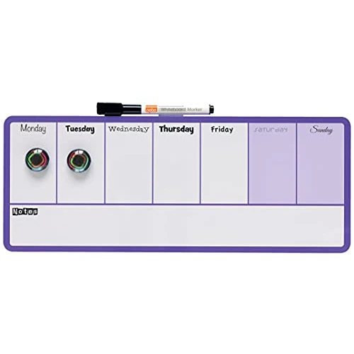 Offre limitée : Nobo - Mini Tableau Agenda Semainier Magnétique, Effaçable à Sec, Mural, Porte-Marqueur Intégré, Marqueurs & Aimants Inclus, 360 x 140 mm, Violet, 1904048 de 19.99 € à 19.99 € (0.00% de remise)
