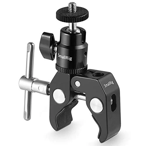 SMALLRIG Super Clamp con Mini Rotula, Carga Máxima 3kg con un Tornillo de 1/4'' para Pantallas LED, monitores, Flashes - 1124