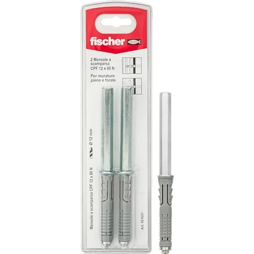 Offerta a tempo: Fischer Reggi Mensola A Scomparsa CFP 12x80 K, Per Applicazioni Di Mensole, Scaffali E Ripiani Su Murature Piene E Semipiene, 2 Pezzi, 501637 - 37% da 7.90 € a 4.99 €