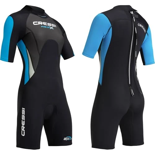 Cressi Med X Lady Wetsuit 2.5mm Traje Monoshort sin Capucha en Neopreno Biforrado, Negro/Azul (Aguamarina), M/3