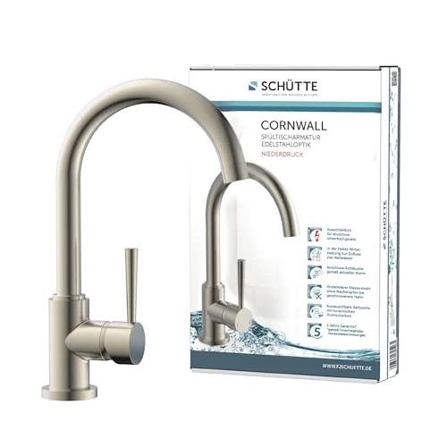 Offerta a tempo: SCHÜTTE 79129 CORNWALL Robinet de cuisine basse pression, robinet d'évier avec bec haut, mitigeur monocommande, économie d'énergie, orientable à 360 °, robinet cuisine, robinet évier, inox - 0.00% da 113.76 € a 113.76 €