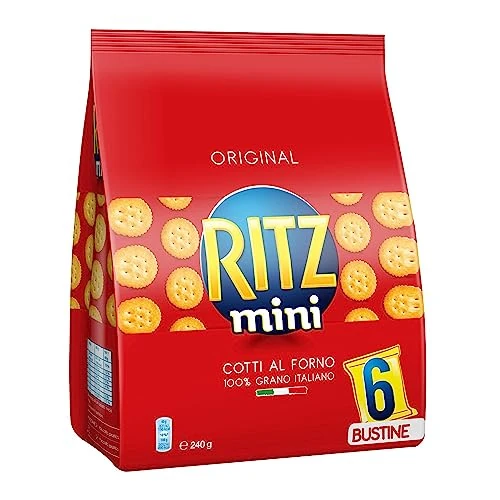 Offerta a tempo: Ritz Crackers Mini Original, 100% Grano Italiano, Cotti al Forno, 240g (multipack 6 bustine da 40g) - 42% da 3.06 € a 1.79 €