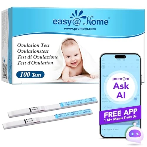 Easy@Home 100 x Test ovulazione 25mIU/ml, Accuratezza Oltre il 99%-–Alimentata da gratuita Italiana applicazione Premom(iOS & Android), 100 LH