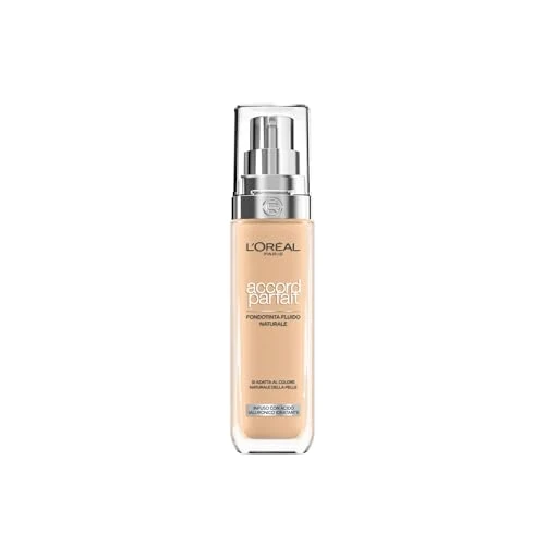 Offerta a tempo: L'Oréal Paris Fondotinta Liquido, Incarnato Uniforme e Illuminato, Finish Naturale, Per Tutti i Tipi di Pelle, Formula con Acido Ialuronico, Accord Parfait, Tonalità: 3D/W Golden Beige - 42% da 19.95 € a 11.53 €