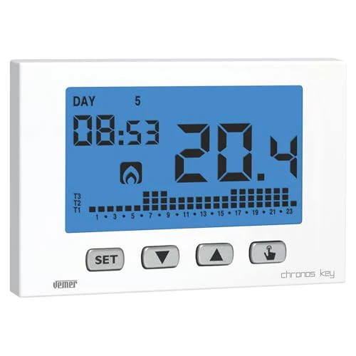 Offerta a tempo: VEMER VE725800 CHRONOS KEY - Cronotermostato Digitale da Parete, Programmazione Settimanale, Alimentazione a Batterie, Bianco - 13% da 92.90 € a 81.22 €