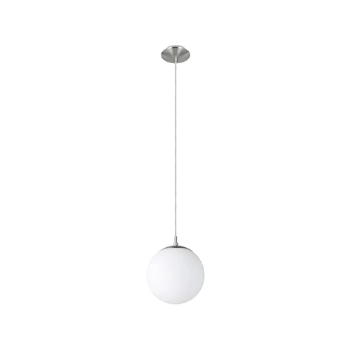 Eglo Lámpara colgante Rondo, iluminación de suspensión de una luz, foco suspendida de metal en plata y vidrio opal mate blanco, casquillo E27, Ø 20 cm