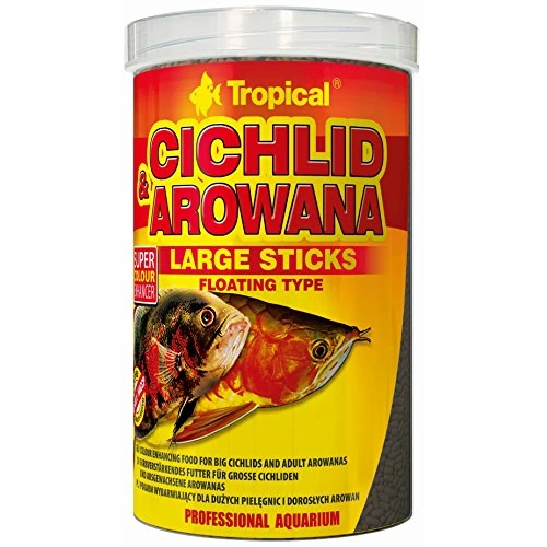 Tropical Cichlid&AROWANA Large Sticks 1000ml / 300g - Alimento Que Potencia el Color para cíclidos Grandes y arawanas Adultas