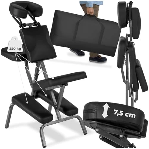 Offerta a tempo: tectake® Sedia da Massaggi Portatile, Poltrona Fisioterapia con Telaio in Metallo Stabile, Imbottitura Spessa, 80x50x105 cm, Peso 10,5 kg, Inclusa Borsa per Trasporto - Nero - 16% da 88.99 € a 74.79 €