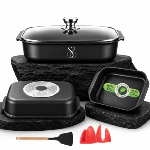 Oferta limitada: Stone&Stone Fuente para Horno Antiadherente 34x8 cm Rectangular Fuente Lasaña Bandeja Horno con Revestimiento Cerámico Alemán Greblon Apta para Inducción Gas y Horno Sin PFAS PFOA PTFE + Tapa Espátula de 49.99 € a 49.99 € (ahorro 0.00%)