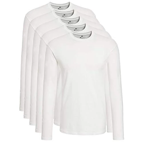 Lower East Basic Men's Long-Sleeved T-Shirt, Pack of 5, White, M