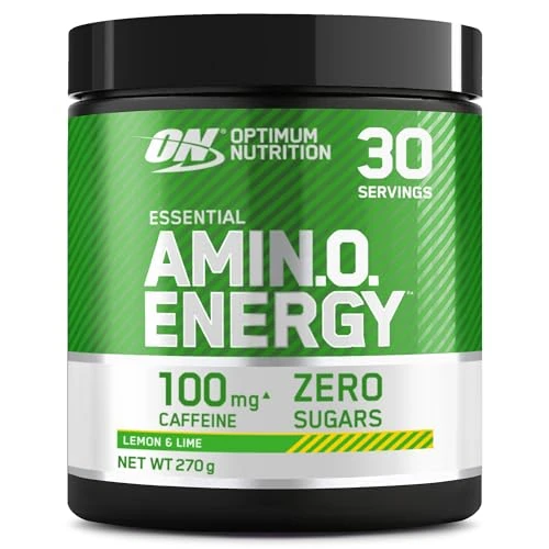 Optimum Nutrition Amino Energy Pre Workout en poudre, boisson énergisante avec acides aminés, BCAA, L-Glutamine et L-Leucine, complément vitamine C caféine, goût Citron-Citron vert, 30 portions, 270 g