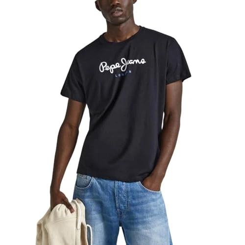 Offerta a tempo: Pepe Jeans London Eggo N T-Shirt uomo a vestibilità regolare, 100% cotone, girocollo, manica corta con logo sul petto, nero - 41% da 29.00 € a 16.99 €